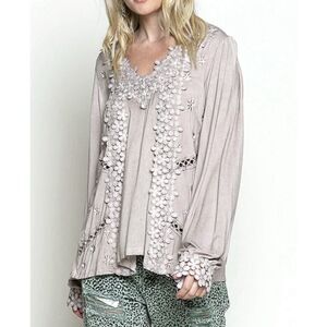 POL Floral Applique Embroidered Top Womens Size Large Romantic Cottagecore Boho